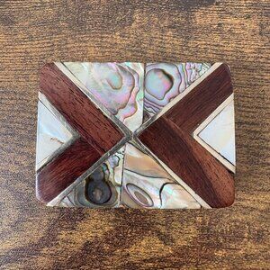 Handcrafted Vintage Mexican Abalone & Wood Belt Buckle triangle‎ Arrow